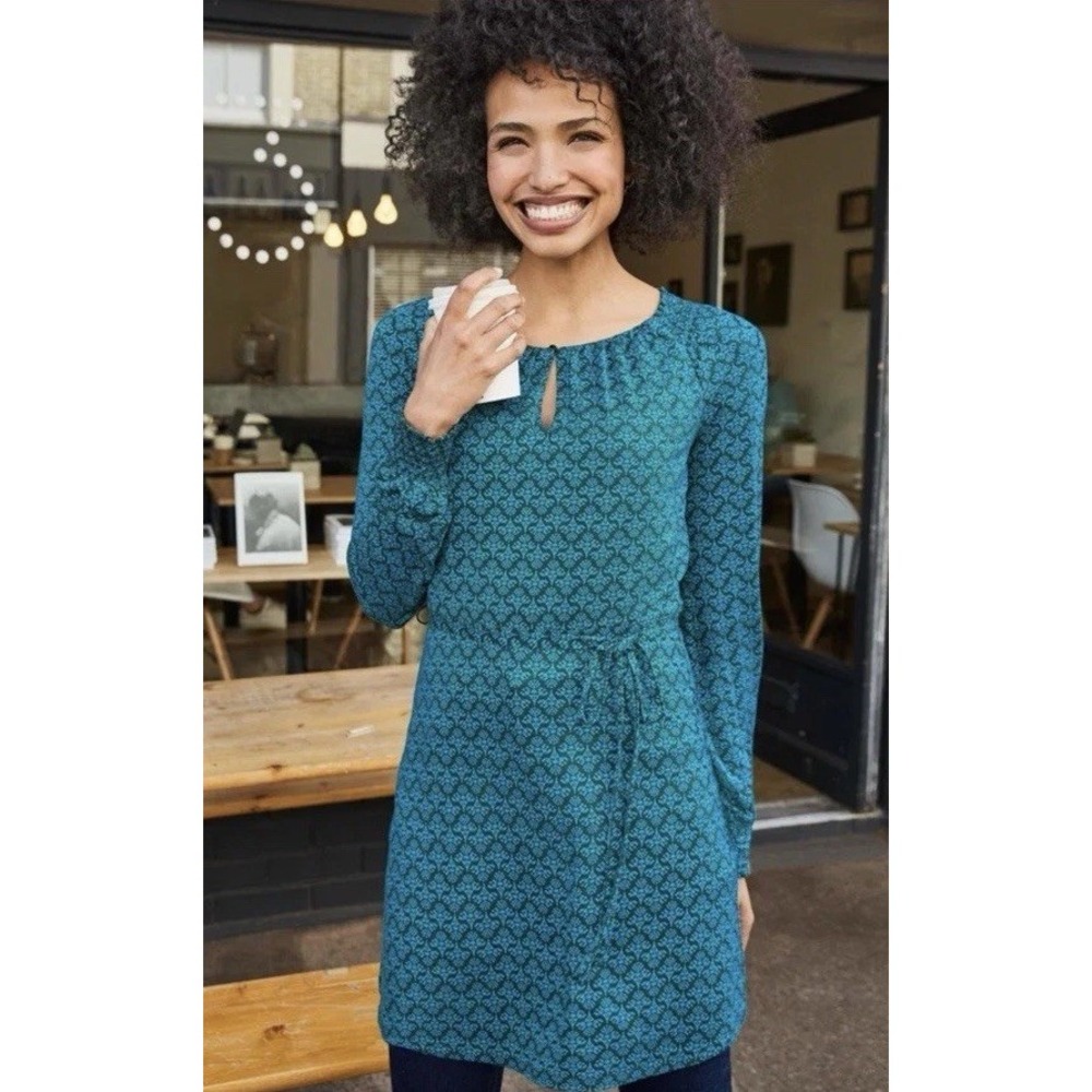 Boden Blue Clementine Geometric Waist Tie Jersey Tunic Dress Stretch Women's 10R